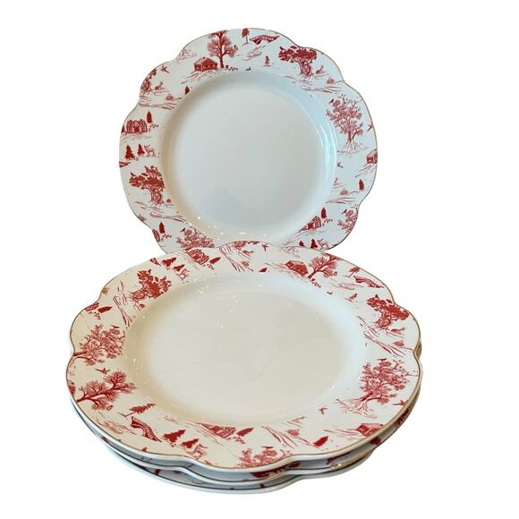 4pc Grace Teaware Christmas Dinner Plates Holiday Red Winter Village Toile 11in - Picture 15 of 16